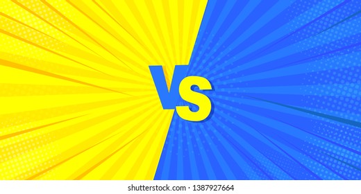 Vs fighting a comic background. Mega idea for comics, in retro style. Vector illustration of yellow and blue.