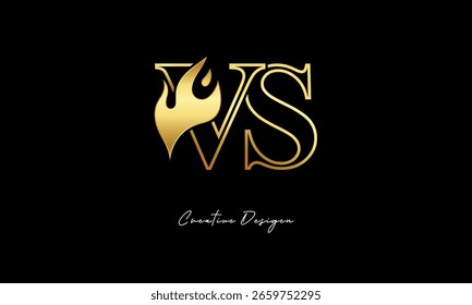 VS Golden Flame Logo Design Símbolo minimalista de lujo para Premium Branding e identidad creativa