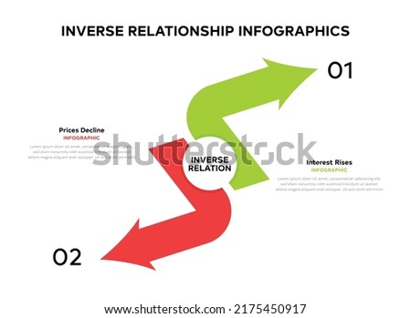 vs infographics with two arrows pointing in opposite directions, inversely proportional relationship graphic template, upward and downward trend flat vector illustration, modern arrows infographic