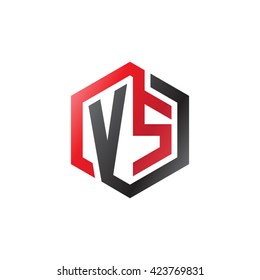 VS initial letters looping linked hexagon logo red black