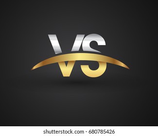 VS initial logo company name colored gold and silver swoosh design. vector logo for business and company identity
