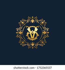 logotipo inicial de adorno de adorno de lujo VS