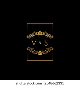 Decoración inicial del monograma de VS para el logotipo de la boda con la línea cuadrada creativa