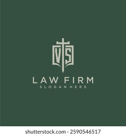 VS initial monogram for law firm with sword and shield logo image
