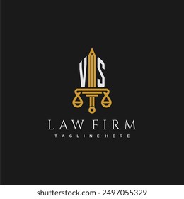 VS initial monogram for lawfirm logo with sword and scale