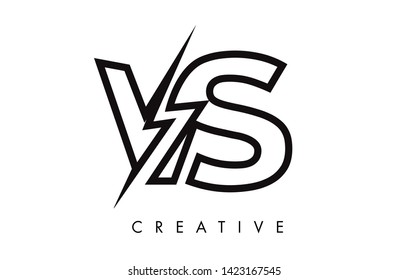 VS Letter Logo Design With Lighting Thunder Bolt. Electric Bolt Letter Logo Vector Illustration.
