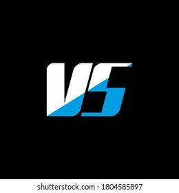 VS letter logo design on black background. VS creative initials letter logo concept. VS icon design. VS white and blue letter icon design on black background.