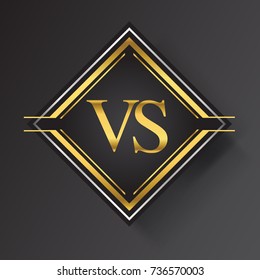 VS Letter logo in a square shape gold and silver colored geometric ornaments.