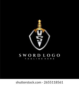 Monograma de lujo de la letra de VS para la Imagen del estilo del escudo y de la espada