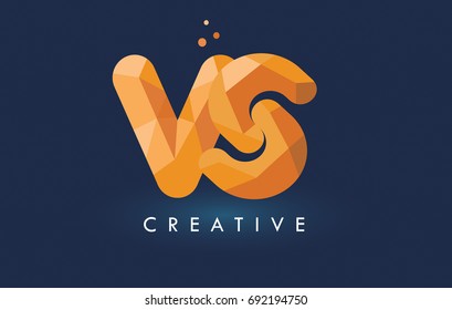 VS Letter With Origami Triangles Logo. Creative Yellow Orange Origami Design Letters.