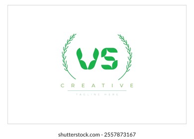 VS letters eco logo with leaf. Fresh nature and healthy leaf logo design.