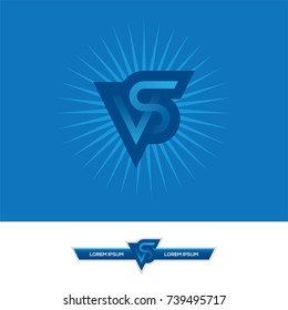 VS letters icon, logo, emblem or monogram design in blue colors. Versus banner for game or sport match, competition or tournament.