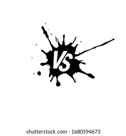 VS letters at the ink blot background isolated on white. Vector illustration. Battle design element.