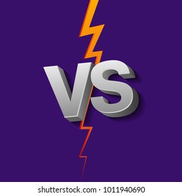 VS letters on ultraviolet background with lightning. Versus Vector Illustration.