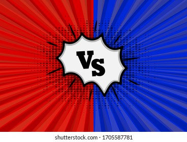  vs letters for sports and fight competition. Battle and match design.Comic style  blue and red  background. Vector illustrator.