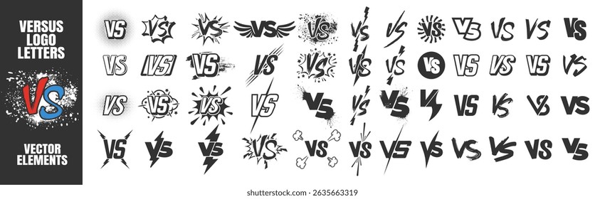 VS letters vector logo icon. Versus symbol design. Competition, fight, confrontation, opposition, match or battle concept isolated on transparent background