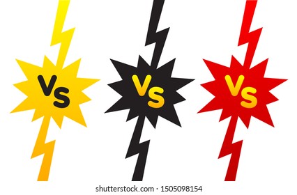 VS letters. Versus sign. Fight competition. Battle vs match. Game match. VS isolated. Comics style design with lightning. Vector illustration. Logo template. Competition symbol. Rivalry symbol. Battle