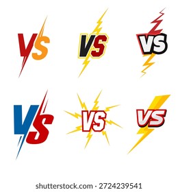 Iconos de batalla VS lightning establecidos en estilos coloridos para la comparación, la competencia, frente a los gráficos de concepto y diseño de juegos.