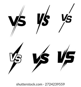 Ícones relâmpagos VS em estilo preto para comparação de batalha versus, gráficos de competição e design de logotipo moderno.