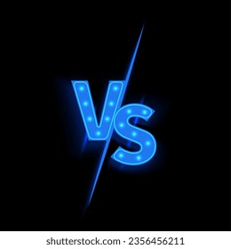 Vs logo. Blue neon versus. Glowing letters