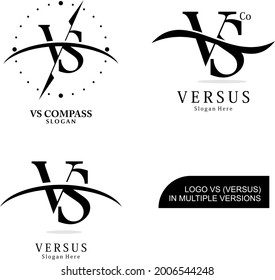 vs logotipo de la combinación de las letras v y s que representa una brújula, onda y curva