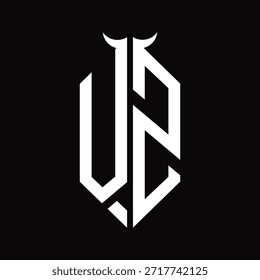 VS Logo monogram with horn shape isolated black and white design template on black background