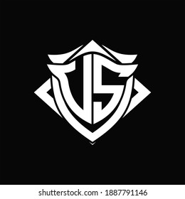 VS Logo monogram with shield and horn shape design template ON black background