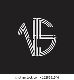 VS Logo monogram triple ribbon style line design template isolated on black background