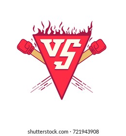 VS logo symbol. Vector illustration versus fight emblem with fire and red punches