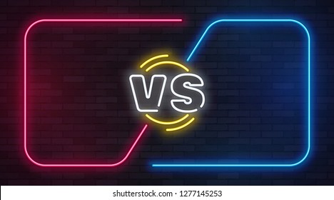Vs Neon. Versus Battle Game Banner With Neon Empty Frames. Boxing Match Duel, Slag Competition Business Confrontation Vector Illustration