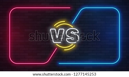 Vs neon. Versus battle game banner with neon empty frames. Boxing match duel, slag competition business confrontation vector illustration
