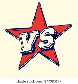 VS on star, doodle vector illustration icon. Design for stickers, logo, web and mobile app.