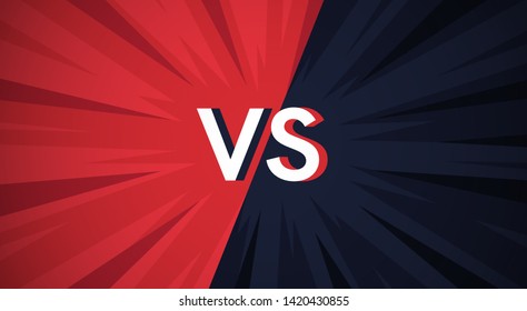 Pantalla Vs. Azul y rojo abstracto versus fondo. Plantilla de combate. Diseño cómico moderno y sencillo. Ilustración vectorial de estilo plano.
