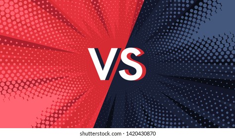 Vs screen. Blue and red abstract versus background. Fight template. Simple modern comic design. Flat style vector illustration.