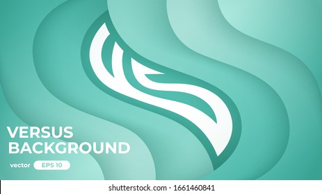 Vs screen. Green abstract versus background. Paper waves. Fight template. Simple modern comic design. Flat style vector illustration.