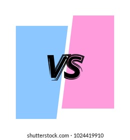 VS screen. Versus sign on divided background. Decorative battle cover with lettering. Template for banner, poster, flyer, brochure, card. Vector illustration.