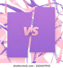 VS screen. Versus sign on divided background with brush pattern. Decorative battle cover with lettering. Template for banner, poster, flyer, brochure, card. Vector illustration.