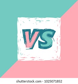 VS screen. Versus sign on divided background.  Decorative battle cover with lettering. Template for graphic design. Vector illustration.