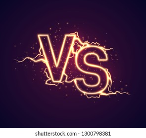 Vs sign with lightning. Versus vector illustration