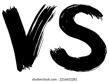 VS stiker with black color and brush stroke texture isolated on white background. Versus sign  for blogging, media content, advertising banner, vlog design, poster, stories, ets. Vector illustration.