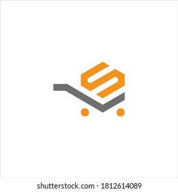 VS or SV Grocery online Unique modern flat abstract logo design with blue and gray color.