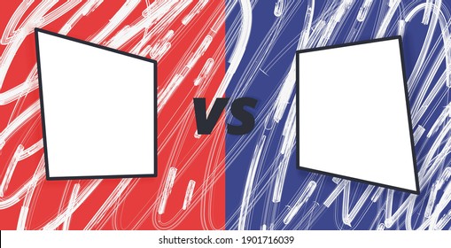 Vs template. Versus comparison blank. Decorative battle cover with lettering. Vector color illustration with divider and copy space for contestantes. 
