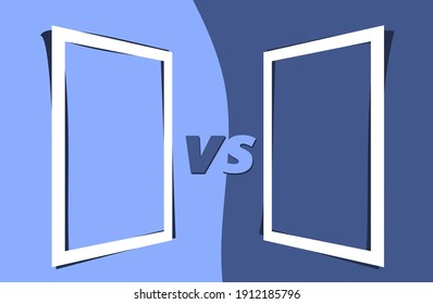 Vs template. Versus comparison blank. Decorative battle cover with lettering. Vector color illustration with divider and copy space for contestantes. 