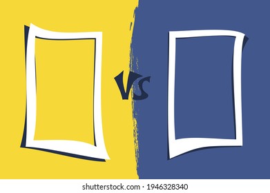 Vs template. Versus comparison blank. Decorative battle cover with lettering. Vector color illustration with divider and copy space for contestantes. 
