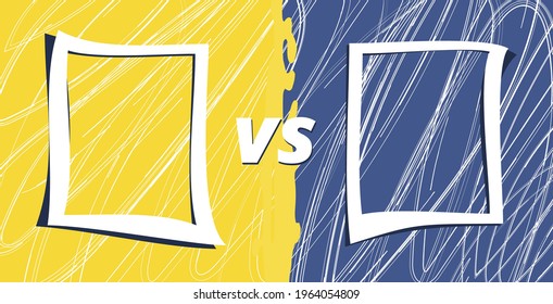 Vs template. Versus comparison blank. Decorative battle cover with lettering. Vector color illustration with divider and copy space for contestantes. 