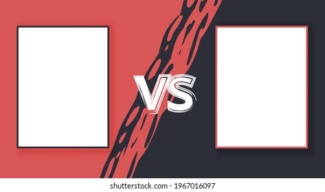 Vs template. Versus comparison blank. Decorative battle cover with lettering. Vector color illustration with divider and copy space for contestantes. 