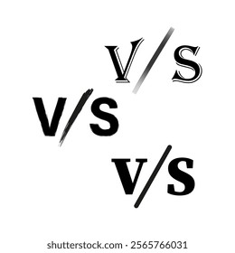 VS text elements. Comparison typography symbol. Black and white graphics. Contrast vector icons.