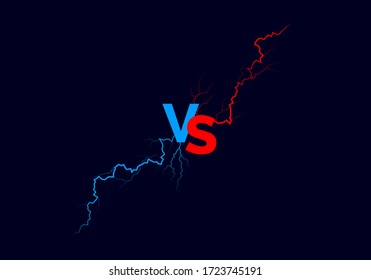 VS text with red and blue lightning. Versus battle. Sport or game background. Vector illustration