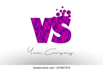 VS V S Dots Letter Logo with Purple Pink Magenta Bubbles Texture Vector.