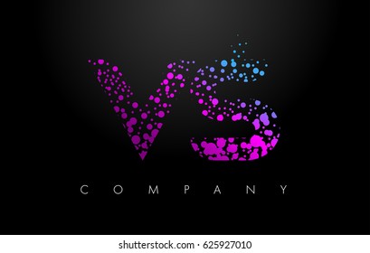 VS V S Letter Logo with Purple Blue Particles and Bubble Dots Design Vector.
